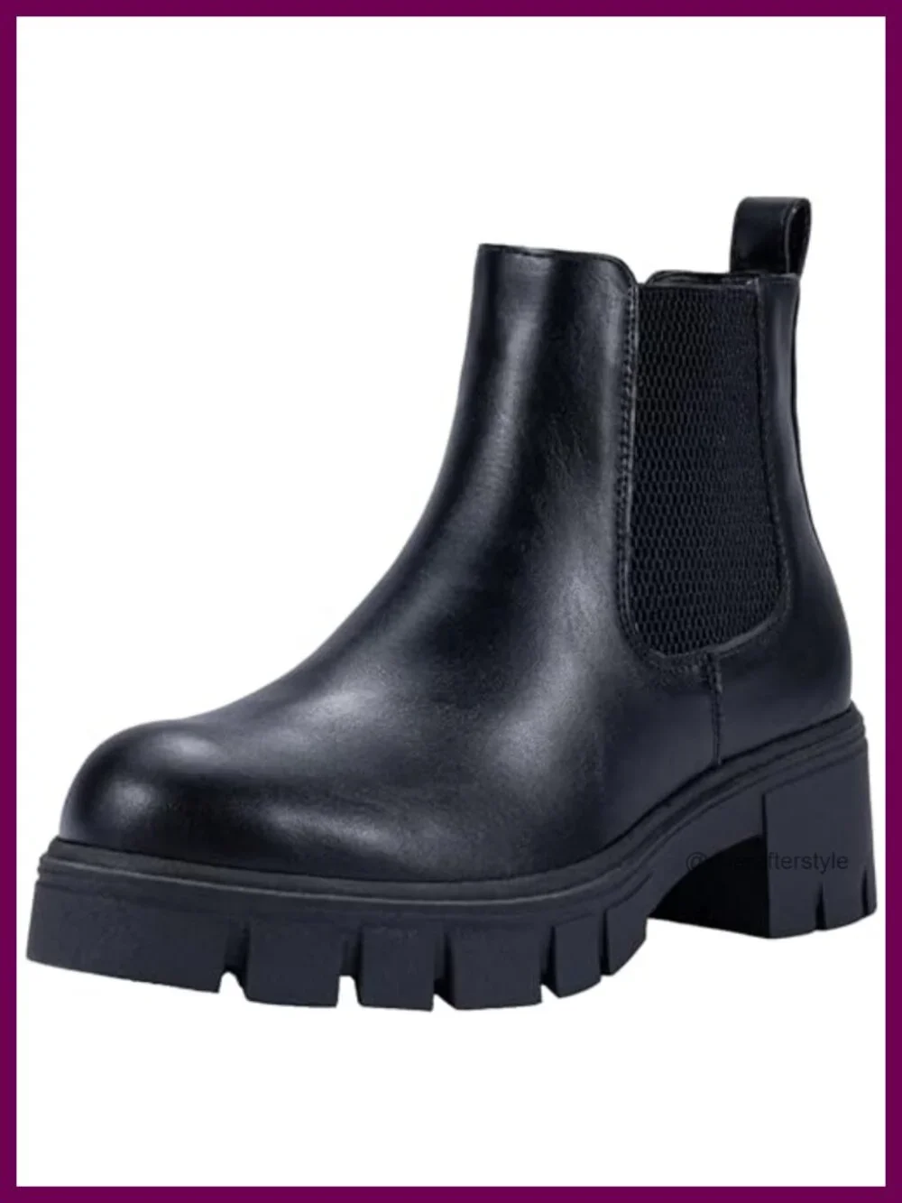 Faux Leather Chelsea Ankle Boots Platform Lug Sole Slip On Booties